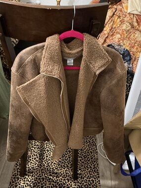 Women's Faux Shearling Aviator Jacket - Brown